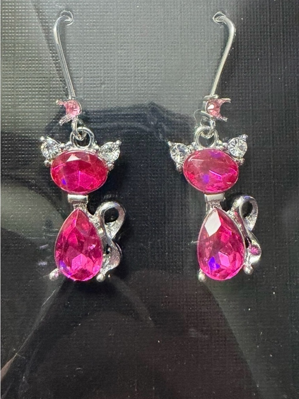 Pink Crystal Cat Dangle Earrings - Fashion Pet Jewelry